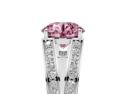 Fancy Pink Round Cut Diamond Split Shank Ring Set in Platinum with Pavé Band and Prong Setting