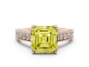 Asscher Cut Hidden Halo Engagement Ring Setting for a Fancy Yellow Lab-Grown Diamond | Milgrain Pave | Rose Gold