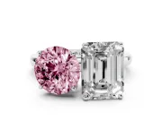 Fancy Pink Round Cut and Emerald Cut Toi Moi Ring Set in Silver with Prong Setting