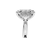 Emerald Cut Diamond Solitaire Ring Set in Silver with Thin Band and Prong Setting