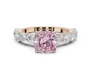 Cushion Cut Side Stone Engagement Ring Setting for a Fancy Pink Lab-Grown Diamond | Scalloped Prong Accents | Rose Gold