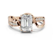 Emerald Cut Bypass Solitaire Engagement Ring Setting | Pavé and Plain Strands | Rose Gold