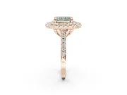 Fancy Green Radiant Cut Lab-Grown Diamond Double Halo Statement Ring Set in Rose Gold with Pavé Band