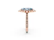Fancy Blue Marquise Cut Diamond Halo Milgrain Pavé Ring Set in Rose gold with Prong Setting