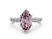 Fancy Pink Marquise Cut Diamond Solitaire Ring Set in Silver with Slim Pavé Band and Prong Setting