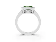 Fancy Green Heart Cut Diamond Halo Ring Set in White gold with Pavé Band and Milgrain-Edged Prongs