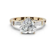 Heart-Shaped Tapered Baguette Engagement Ring Setting | Bar Set Sides | Yellow Gold