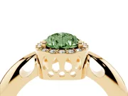 Fancy Green Pear Cut Diamond Halo Engagement Ring Set in Yellow gold with Plain Split Shank and Prong Setting