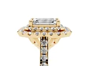 Emerald Cut Diamond Double Halo Statement Ring Set in Yellow gold with Pavé Band