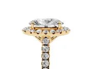 Oval Raised Halo Engagement Ring Setting | Pave Band | Yellow Gold