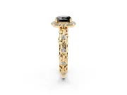 Cushion Cut Leaf Halo Engagement Ring Setting for a Black Center | Bezel Accents | Yellow Gold