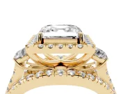 Asscher Cut Halo Split Shank Engagement Ring Setting | Round Side Stones | Yellow Gold