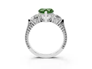 Fancy Green Heart Cut Diamond Three-Stone Ring Set in Silver with Milgrain Band