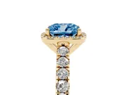 Cushion Cut Halo Pavé Engagement Ring Setting for a Fancy Blue Lab-Grown Diamond | Yellow Gold