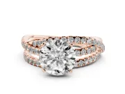 Round Twisted Pavé Solitaire Engagement Ring Setting | Three-Strand Band | Rose Gold