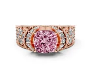Cushion Cut Vintage Pave Engagement Ring Setting for a Fancy Pink Lab-Grown Diamond | Milgrain Edges | Rose Gold
