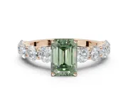Emerald Cut Side Stone Engagement Ring Setting for a Fancy Green Lab-Grown Diamond | Scalloped Prong Accents | Rose Gold