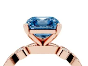 Fancy Blue Asscher Cut Diamond Solitaire Engagement Ring Set in Rose gold with Milgrain Bezel Accent Band