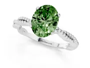 Fancy Green Oval Cut Diamond Solitaire Ring Set in Silver with Twisted Band and Bead Prong Setting