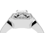 Emerald Cut Vintage Milgrain Halo Engagement Ring Setting | Open Loop Pave Shoulders | White Gold