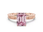 Emerald Cut Engraved Engagement Ring Setting for a Fancy Pink Lab-Grown Diamond | Rose Gold