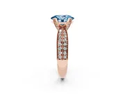 Fancy Blue Oval Cut Diamond Solitaire Ring Set in Rose gold with Milgrain Double Row Round Pavé Band