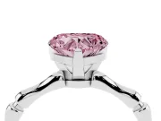 Fancy Pink Heart Cut Diamond Solitaire Ring Set in Silver with Bamboo Band and Prong Setting