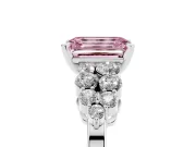 Fancy Pink Emerald Cut Diamond Cluster Engagement Ring Set in Silver with Pavé Band and Prong Setting