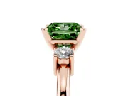 Fancy Green Three-Stone Princess Cut Diamond Ring Set in Rose gold with Prong Setting and Plain Band