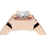 Radiant Cut Vintage Milgrain Halo Engagement Ring Setting | Open Loop Pave Shoulders | Rose Gold