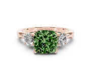 Cushion Cut Hidden Halo Three Stone Engagement Ring Setting for a Fancy Green Lab-Grown Diamond | Rose Gold