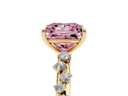 Fancy Pink Princess Cut Diamond Cluster Solitaire Ring Set in Yellow gold with Prong Setting