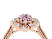 Fancy Pink Marquise Cut Diamond Halo Milgrain Pavé Ring Set in Rose gold with Prong Setting