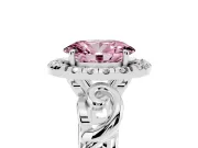 Fancy Pink Oval Cut Diamond Halo Ring Set in Platinum with Scrollwork Band and Prong Setting