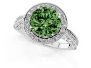 Round Milgrain Halo Engagement Ring Setting for a Fancy Green Lab-Grown Diamond | Side Stones | Platinum