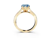 Fancy Blue Heart Cut Diamond Solitaire Engagement Ring Set in Yellow gold with Twisted Pavé Band and Prong Setting