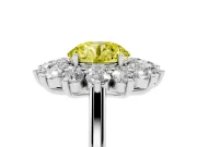 Round Floral Double Halo Engagement Ring Setting for a Fancy Yellow Lab-Grown Diamond | Plain Band | Sterling Silver