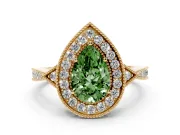 Pear-Shaped Milgrain Halo Engagement Ring Setting for a Fancy Green Lab-Grown Diamond | Graduated Pavé | Yellow Gold