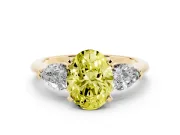 Oval Three-Stone Ring Setting for a Fancy Yellow Lab-Grown Diamond | Pear Side Stones | Yellow Gold