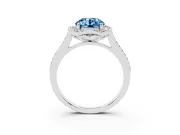 Round Halo Engagement Ring Setting for a Fancy Blue Lab-Grown Diamond | Petal Tips | Sterling Silver