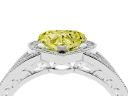 Fancy Yellow Heart Cut Diamond Halo Ring Set in Platinum with Accent Split Shank and Prong Setting