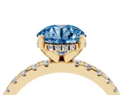 Round Hidden Halo Solitaire Engagement Ring Setting for a Fancy Blue Lab-Grown Diamond | Pave Band | Yellow Gold