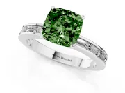 Fancy Green Cushion Cut Diamond Solitaire Ring Set in Silver with Channel-Set Baguette Band and Prong Setting