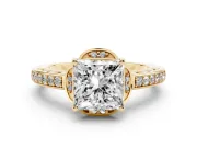 Princess Cut Floral Pavé Engagement Ring Setting | Petal Accents | Yellow Gold