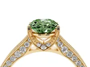 Oval Vintage Hidden Halo Engagement Ring Setting for a Fancy Green Lab-Grown Diamond | Milgrain Pave Band | Yellow Gold