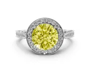 Round Milgrain Halo Engagement Ring Setting for a Fancy Yellow Lab-Grown Diamond | Side Stones | Platinum