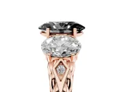 Oval Three Stone Engagement Ring Setting for a Black Center | Braided Band | Rose Gold
