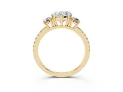 Heart Cut Diamond Three-Stone Ring Set in Yellow gold with Pavé Band and Graduated Sides