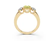 Fancy Yellow Oval Cut Diamond Three-Stone Ring Set in Yellow gold with Polished Band and Prong Setting