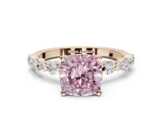 Cushion Cut Pavé Solitaire Engagement Ring Setting for a Fancy Pink Lab-Grown Diamond | Alternating Accents | Rose Gold